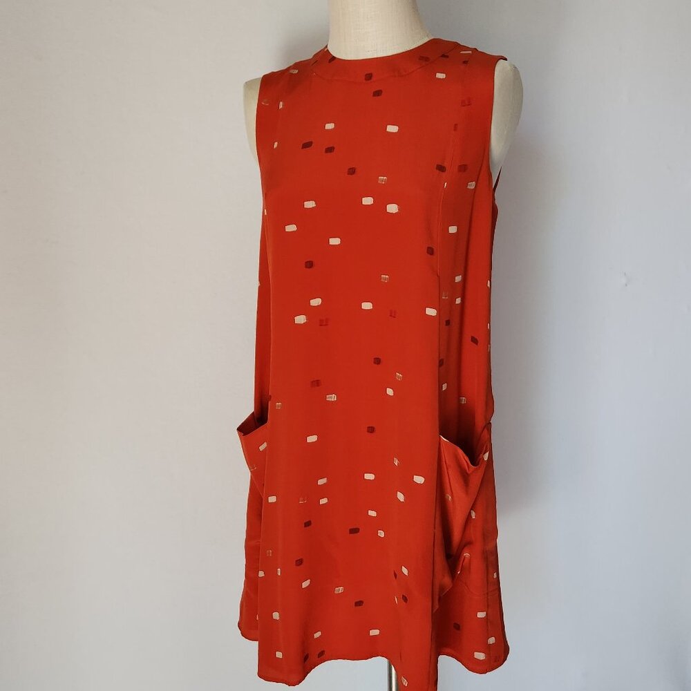 NWT Grey Jason Wu Silk Dash Tangerine Multi Mini Shift Dress Sleeveless Pocket
